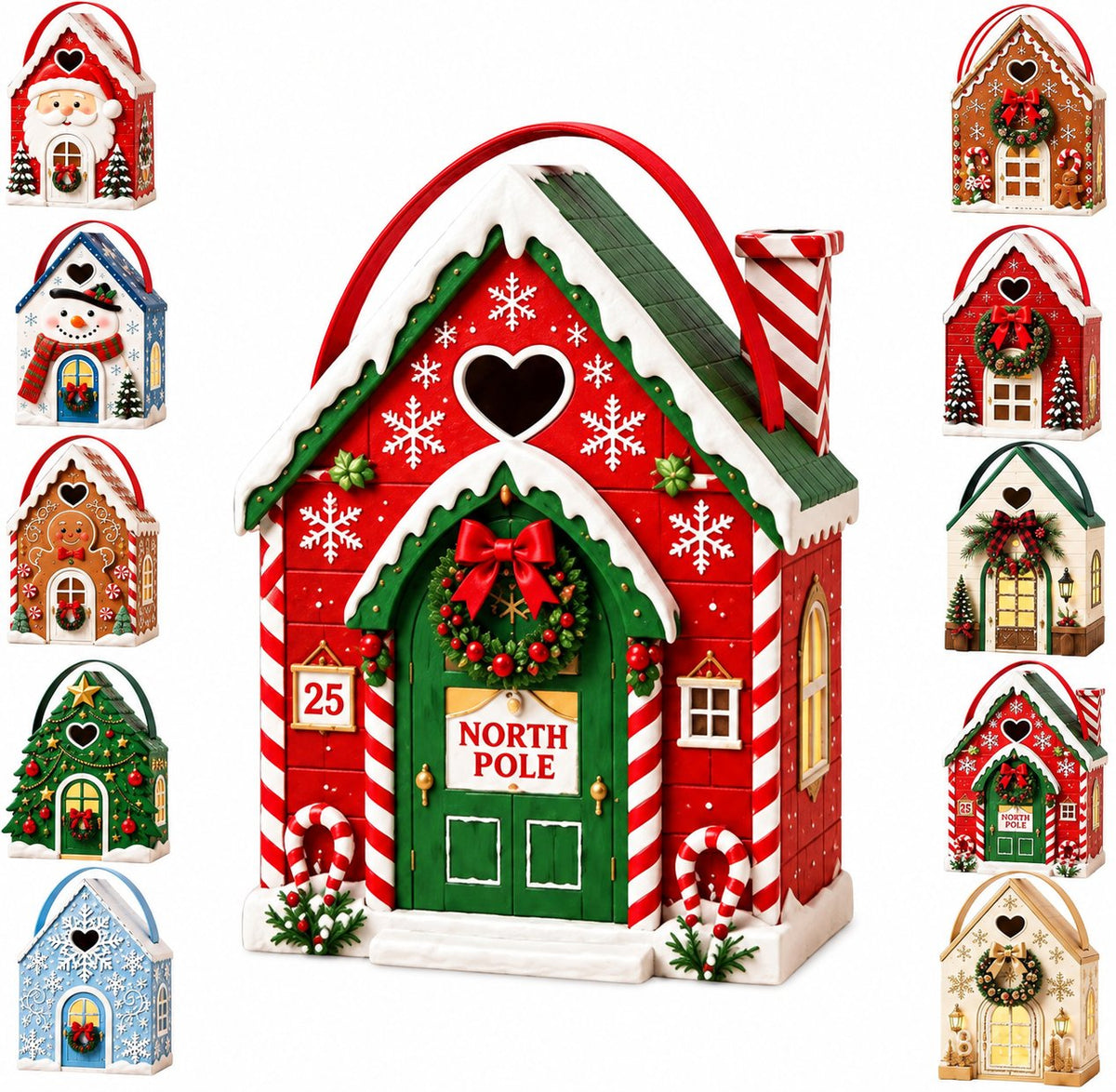 🏠 Gaveeske med «Christmas Cottage»-håndtak – festlig 3D-emballasje i form av et hus til små godbiter