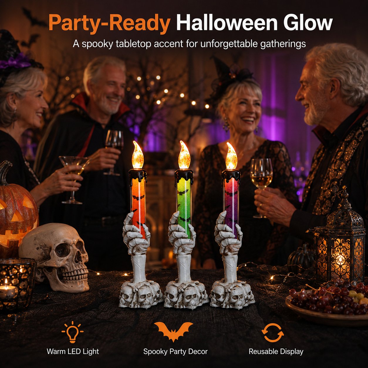 đ Siste dag med 50 % rabatt â LED-lysett med glitter i form av et skjelett, hodeskalle og hĂ„nd til Halloween