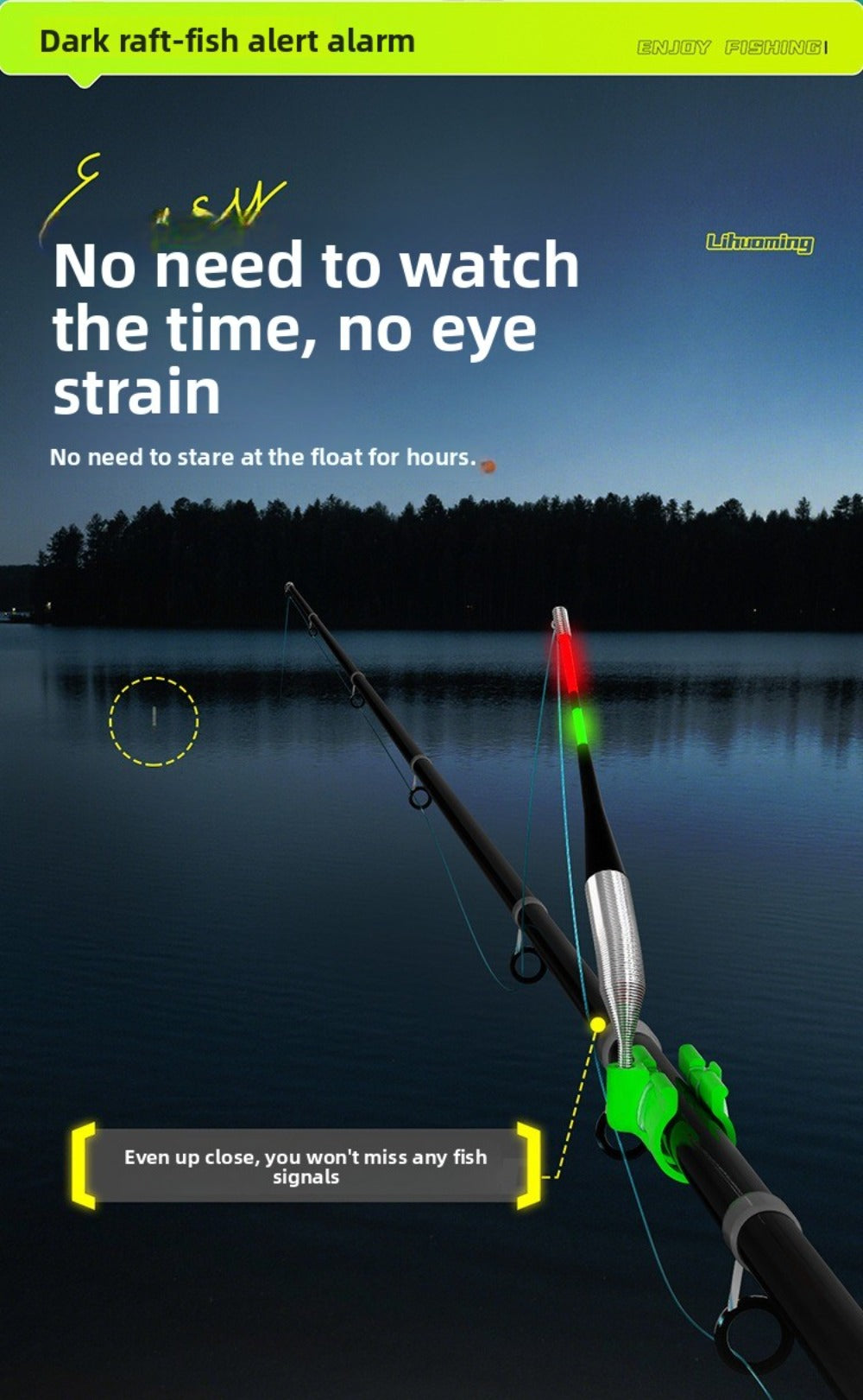 Automatisk flytebittalarm / fiskealarm for fiske fra land og kastfiske