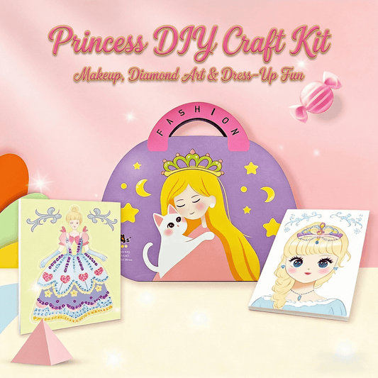 👸Prinsesse DIY-håndverkssett: sminke, diamantkunst og påkledning