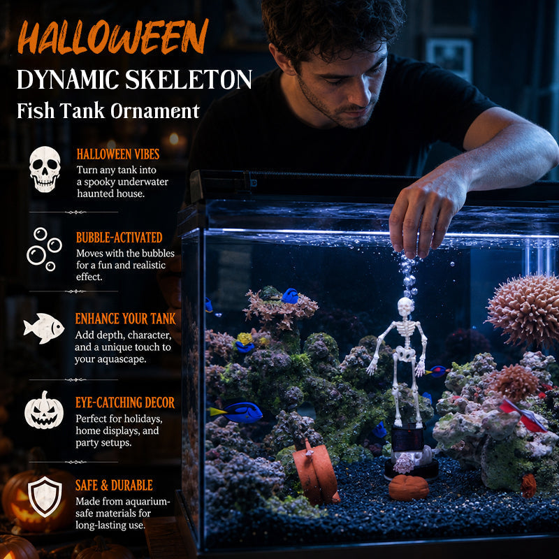 💀Et must-have til den skumle årstiden! Dynamisk akvariedekorasjon med skjelett – gi akvariet ditt nytt liv denne halloween! 🎃💀