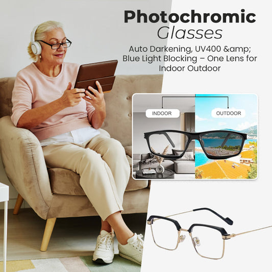 👓Fotokromatiske briller – automatisk mørkfarging, UV400-beskyttelse og blålysfilter