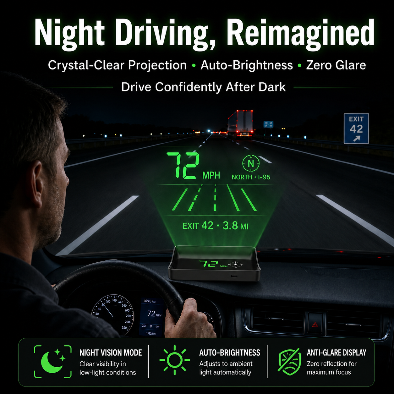 Head-Up Display (HUD) – GPS til bilen med digital hastighetsmåler