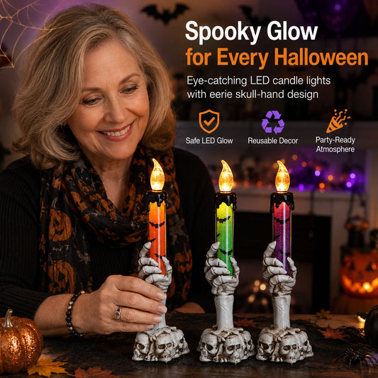 🎃 Siste dag med 50 % rabatt – LED-lysett med glitter i form av et skjelett, hodeskalle og hånd til Halloween