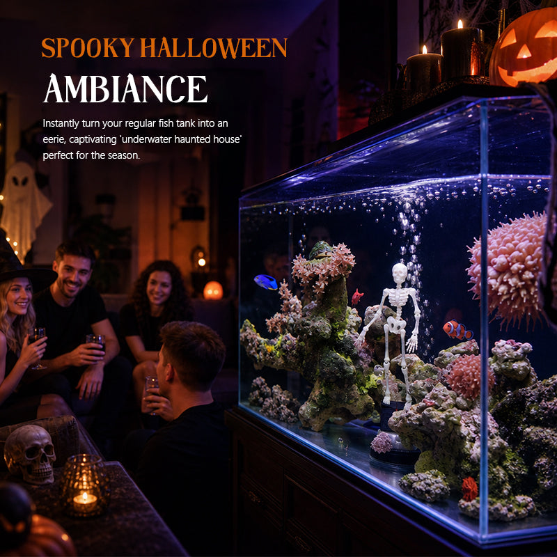 💀Et must-have til den skumle årstiden! Dynamisk akvariedekorasjon med skjelett – gi akvariet ditt nytt liv denne halloween! 🎃💀