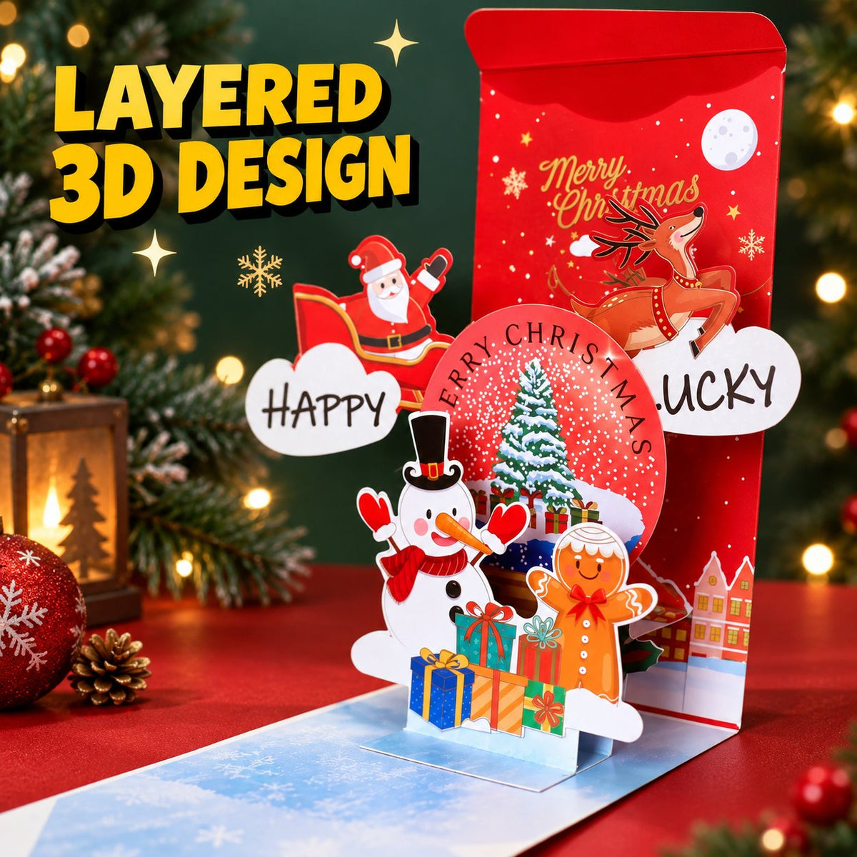 🎁3D-julekort med pengegave, pop-up-julekort med konvolutt til kontanter, kreativt julekort til barn, familie og kjære💵
