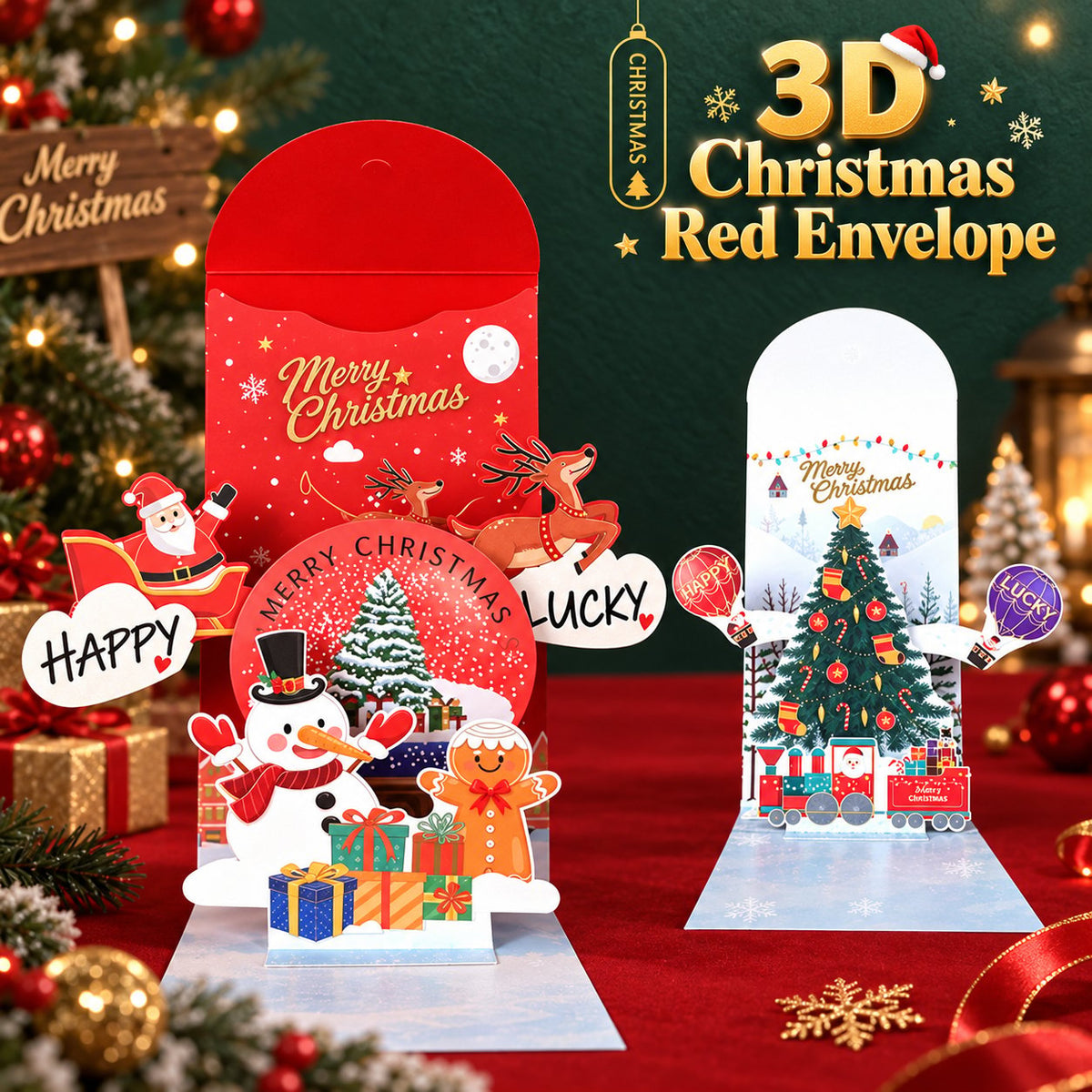🎁3D-julekort med pengegave, pop-up-julekort med konvolutt til kontanter, kreativt julekort til barn, familie og kjære💵