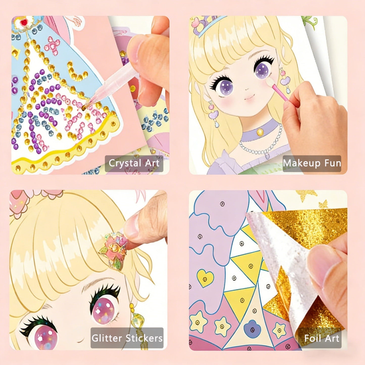 👸Prinsesse DIY-håndverkssett: sminke, diamantkunst og påkledning