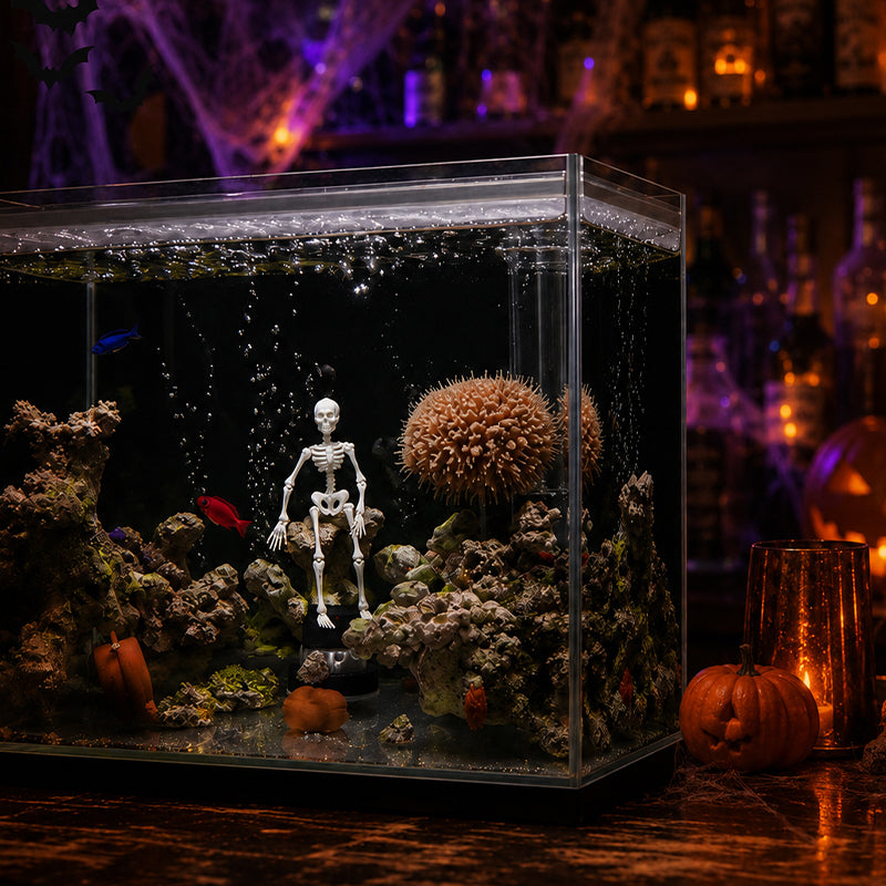 💀Et must-have til den skumle årstiden! Dynamisk akvariedekorasjon med skjelett – gi akvariet ditt nytt liv denne halloween! 🎃💀