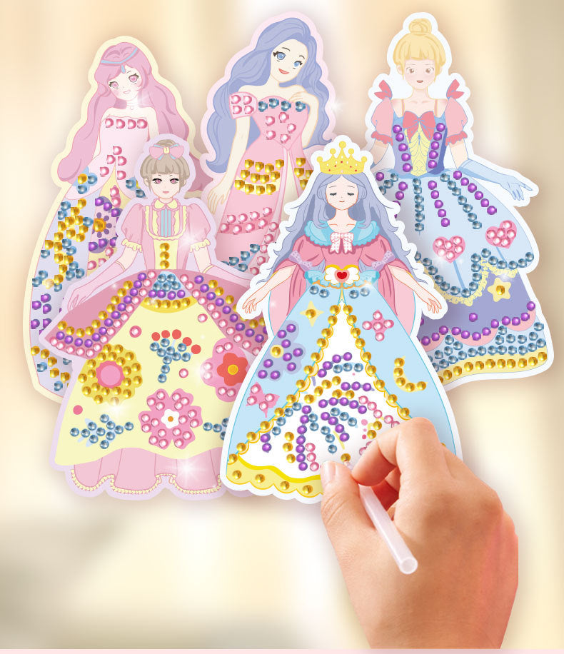👸Prinsesse DIY-håndverkssett: sminke, diamantkunst og påkledning