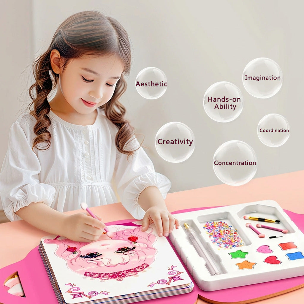 👸Prinsesse DIY-håndverkssett: sminke, diamantkunst og påkledning