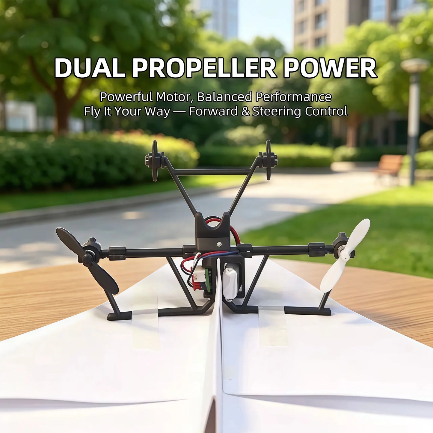 Hotfree Power-Up RC-papirfly-sett med gyrostabilisator – elektrisk fjernstyrt fly til selvbygging med to propeller, lett og sammenleggbart STEM-leketøy
