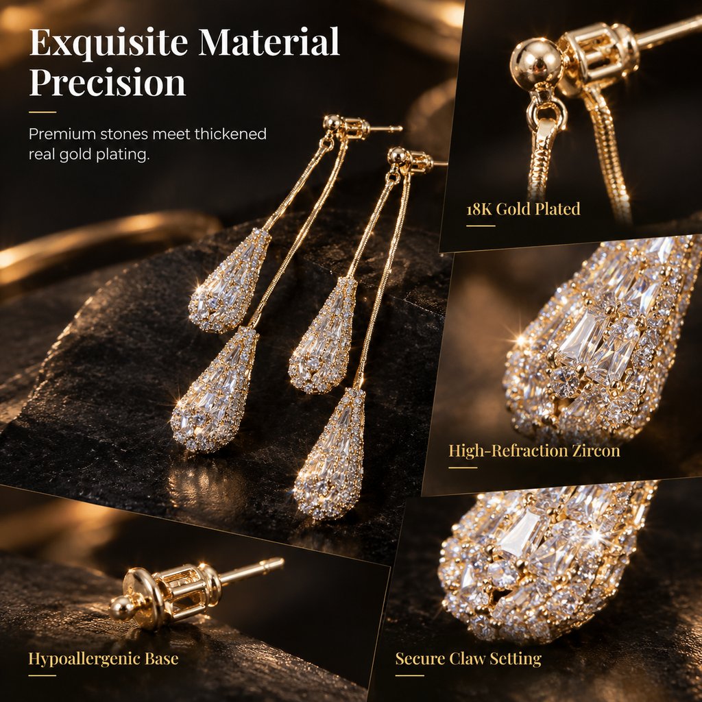 💎Elegante øredobber for kvinner med kubisk zirkonia – dobbeltsidig, dråpeformet, med dusker