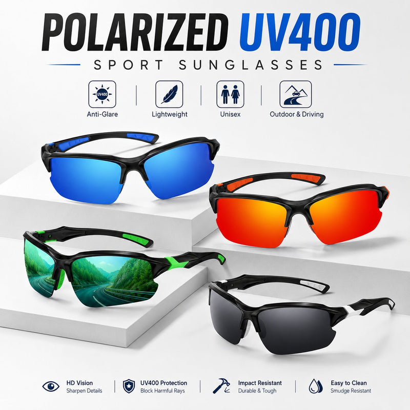 Polariserte UV400 sportsbriller – Unisex-briller for utendørsaktiviteter og kjørin