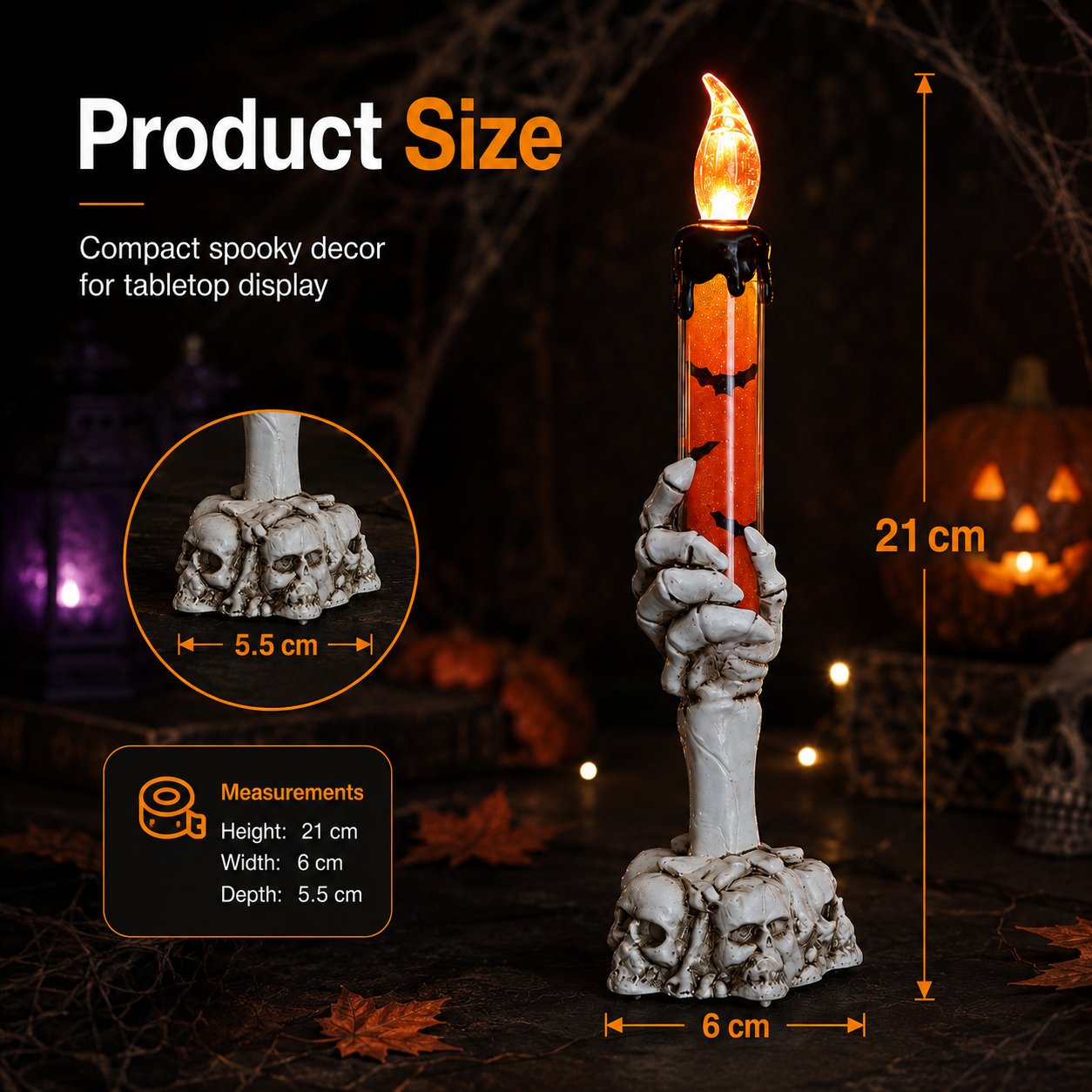 🎃 Siste dag med 50 % rabatt – LED-lysett med glitter i form av et skjelett, hodeskalle og hånd til Halloween