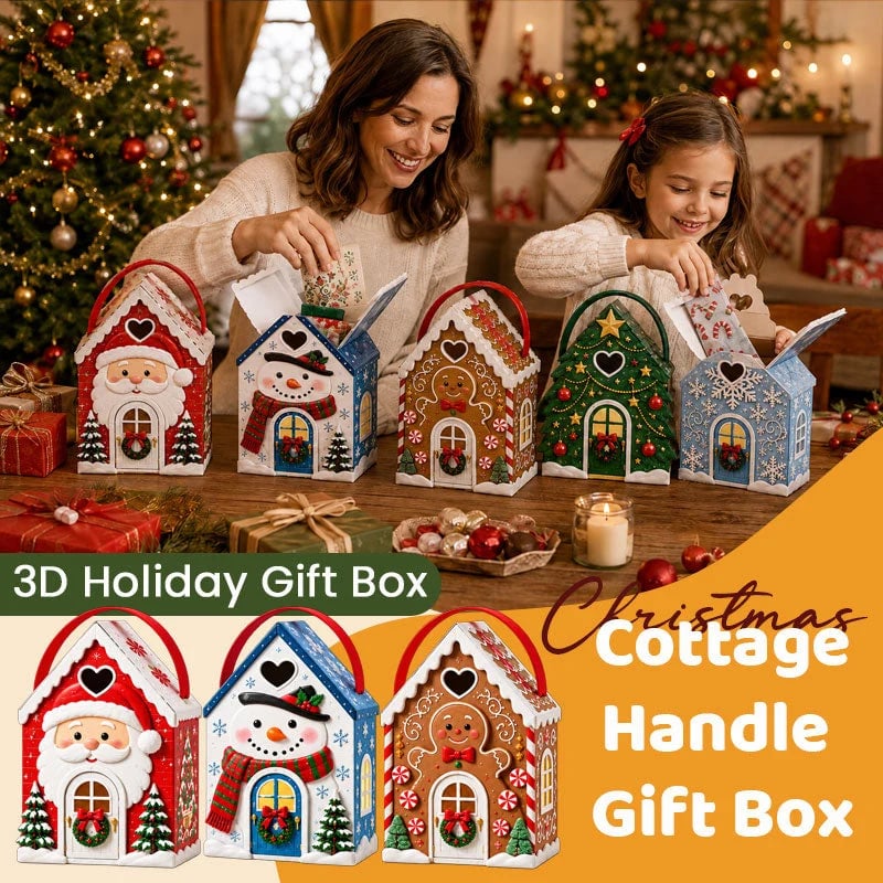 🏠 Gaveeske med «Christmas Cottage»-håndtak – festlig 3D-emballasje i form av et hus til små godbiter