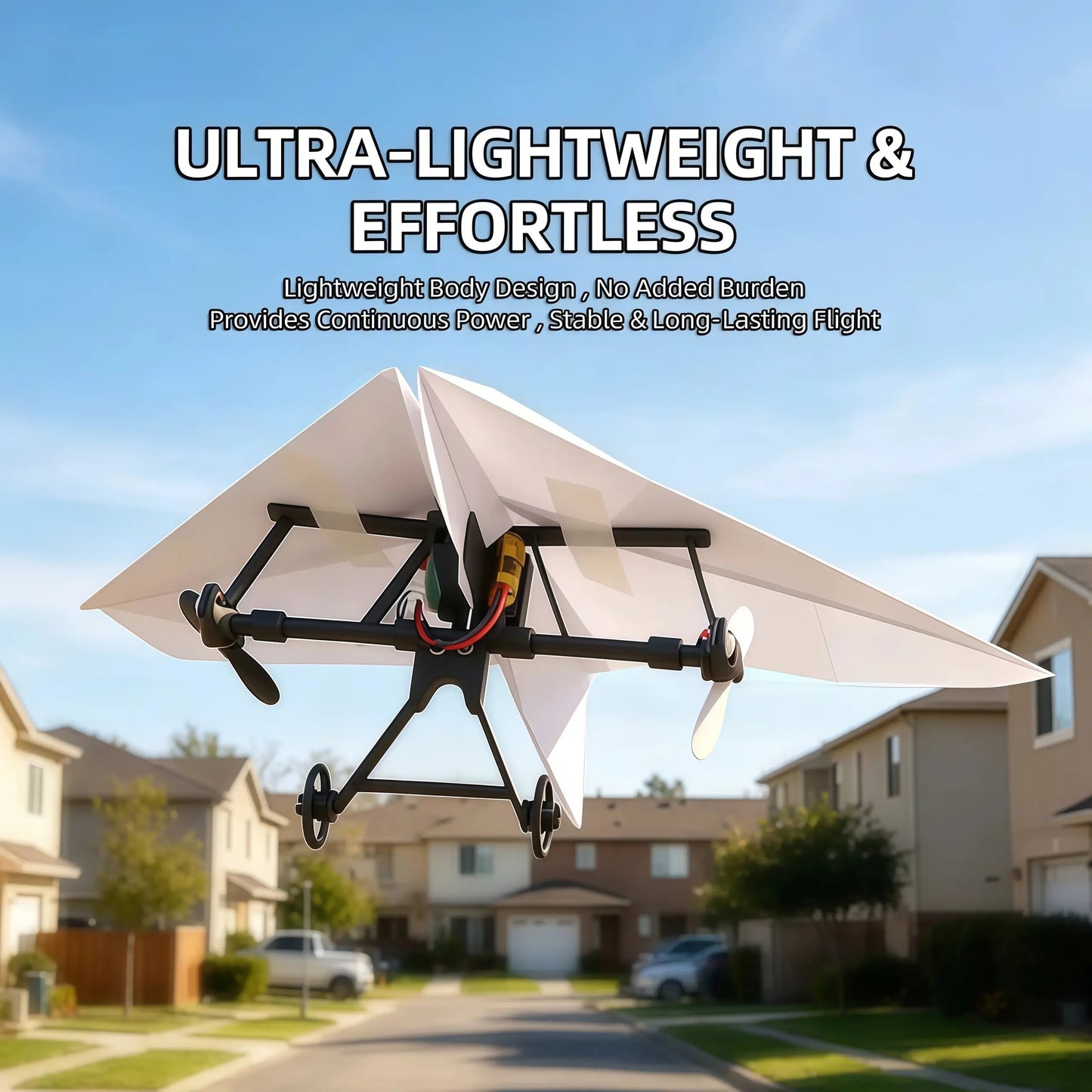 Hotfree Power-Up RC-papirfly-sett med gyrostabilisator – elektrisk fjernstyrt fly til selvbygging med to propeller, lett og sammenleggbart STEM-leketøy