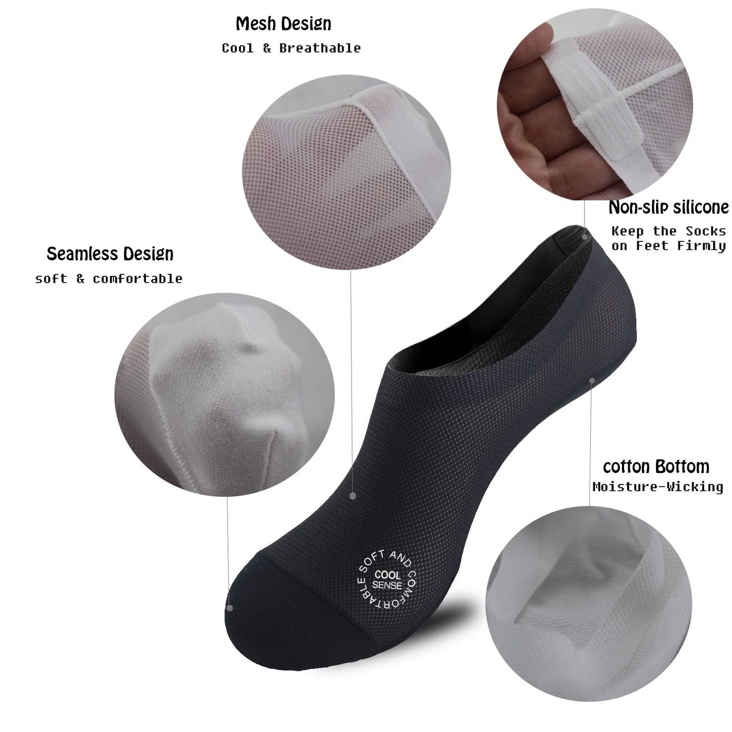 🔥 Pakke med 3 par usynlige sokker med sklisikker såle 🧦 – Pustende, lavskåret design med sklisikker og svetteabsorberende egenskaper