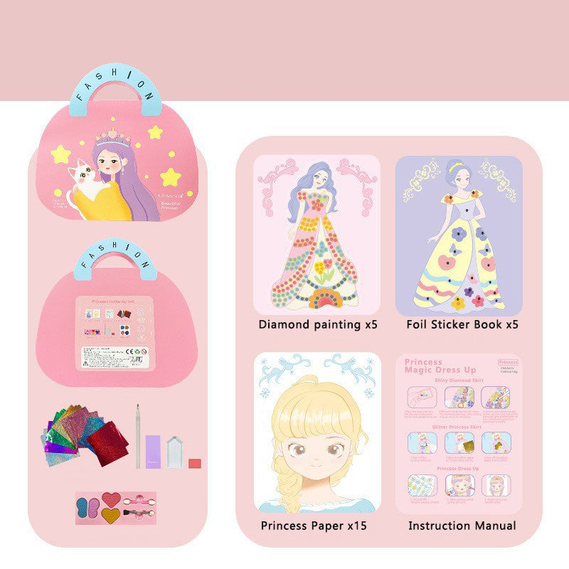 👸Prinsesse DIY-håndverkssett: sminke, diamantkunst og påkledning