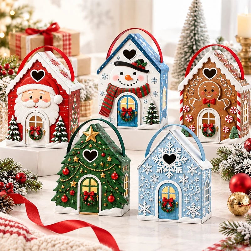 🏠 Gaveeske med «Christmas Cottage»-håndtak – festlig 3D-emballasje i form av et hus til små godbiter