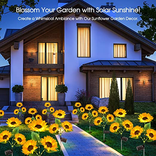 🌻☀️ Vanntette solcellelamper – Realistiske kronblader, IP65-klassifisert og værbestandig, lyser automatisk i 8–12 timer ☀️🌻
