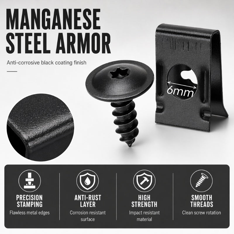 🔩🚗 Universalsett med U-formede metallklemmer og skruer til biler – Slitesterke, rustbestandige og i mange forskjellige størrelser – Perfekt til bilbekledning, paneler og reparasjoner av interiøret 🔧