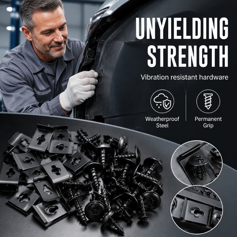 🔩🚗 Universalsett med U-formede metallklemmer og skruer til biler – Slitesterke, rustbestandige og i mange forskjellige størrelser – Perfekt til bilbekledning, paneler og reparasjoner av interiøret 🔧
